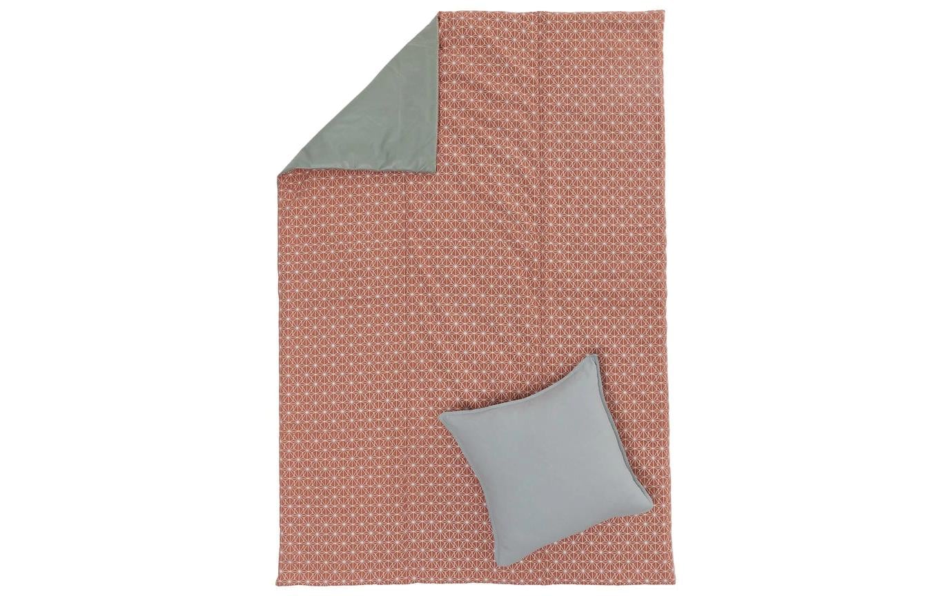 URBANARA Ankisa Wohndecke – Baumwolle, Terrakotta/Weiss/Salbeigrün – 130 × 190 cm