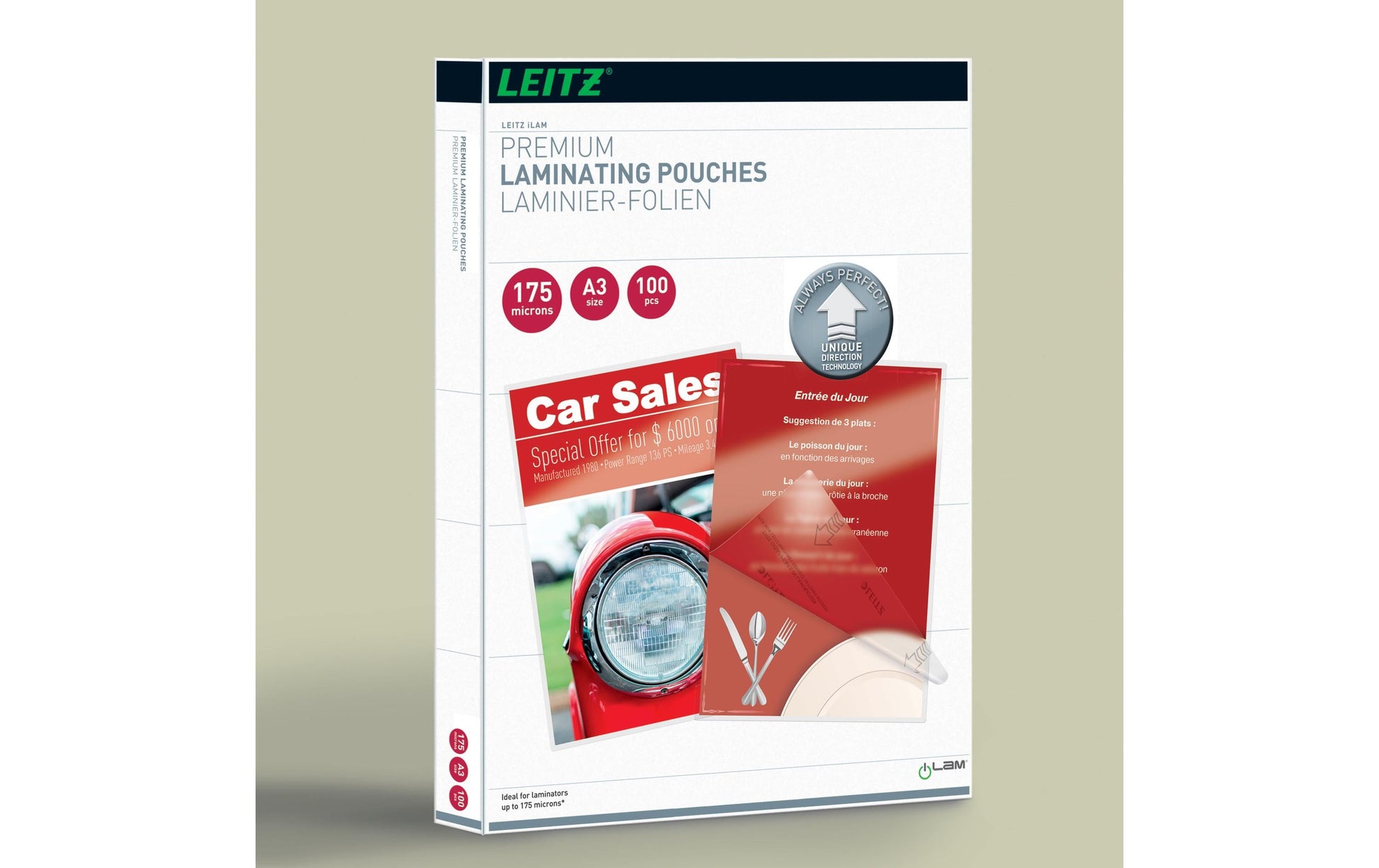 Leitz iLAM UDT Laminierfolien A3, glänzend – 175 µm, 303 × 426 mm, 100 Stk.