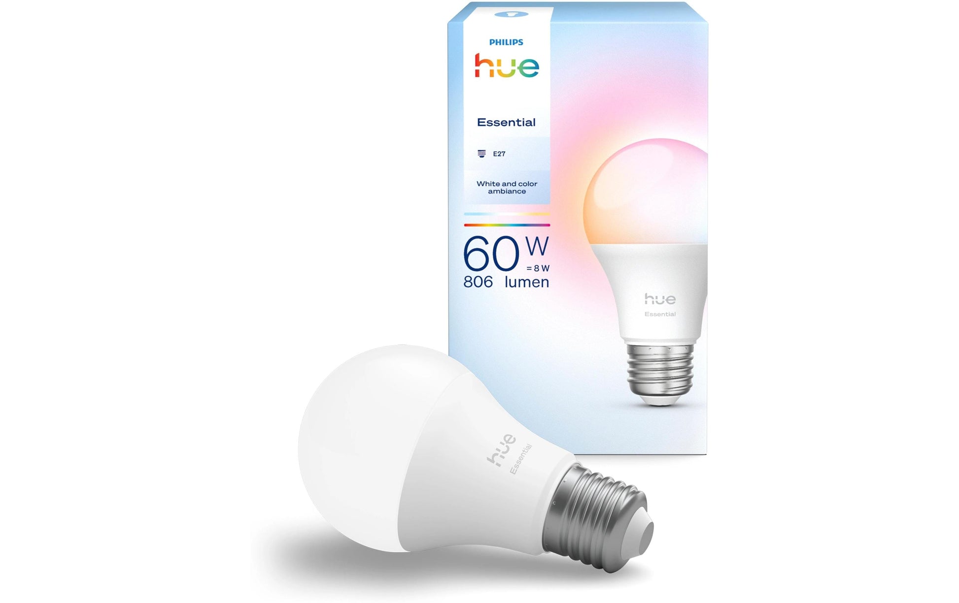 Philips Hue Essential LED-Leuchtmittel E27 – 8 W, 806 lm, 6500 K, mehrfarbig, für Bluetooth und iOS