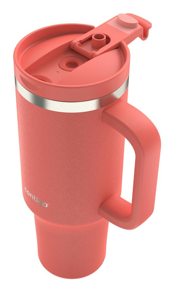 CONTIGO Thermobecher 1,2 l – doppelwandig, Edelstahl, mit Strohhalm, Koralle