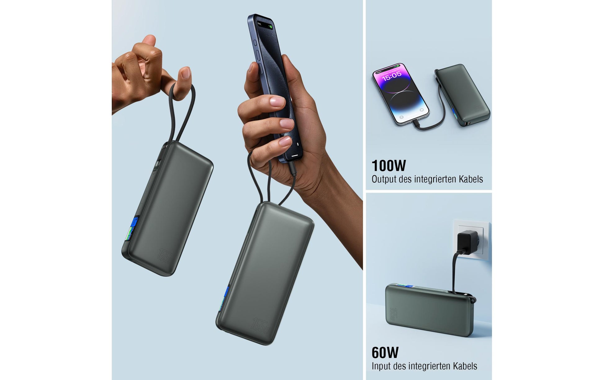 4smarts Powerbank 20000 mAh, PD 165 W, für Nintendo Switch, Laptop, Smartphone, Grau