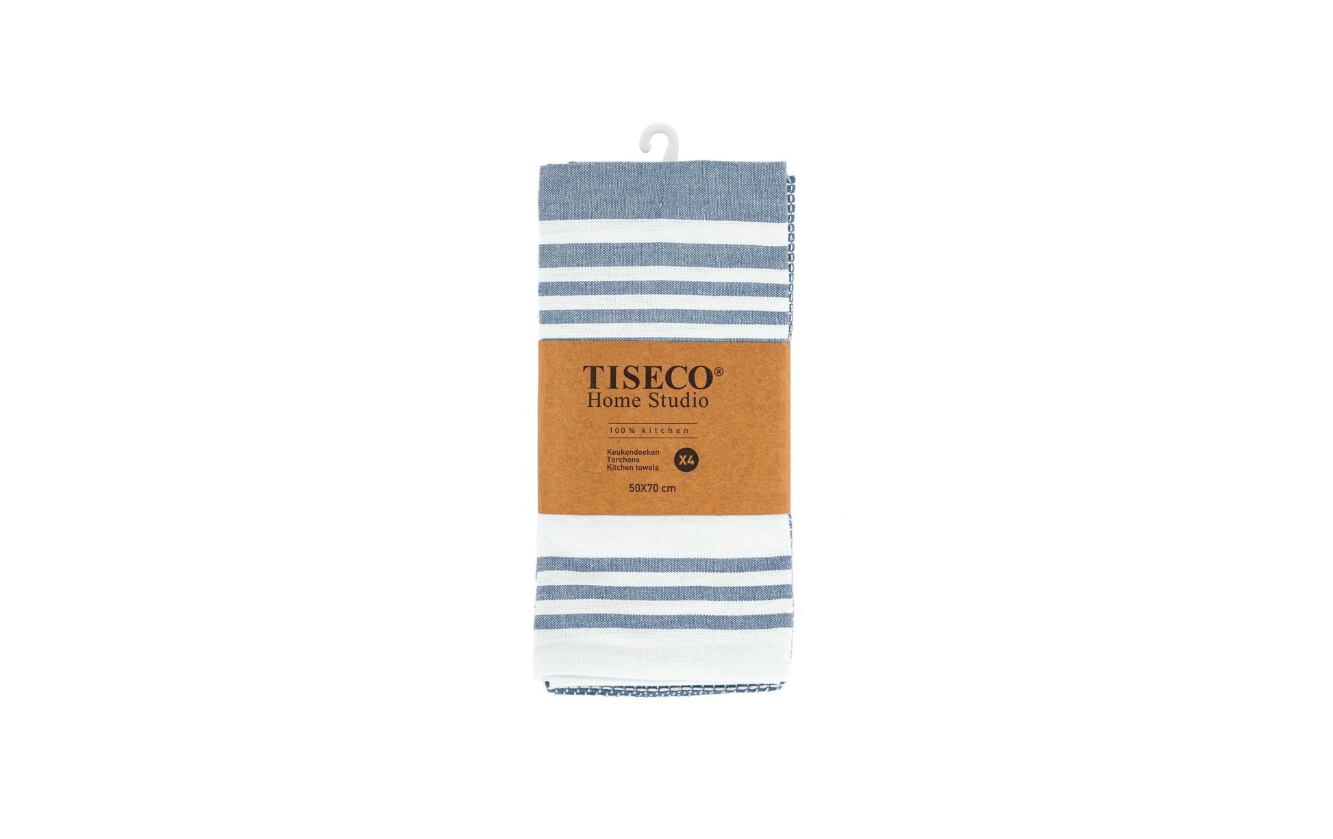 Tiseco Geschirrtücher 4er-Set, 50 × 70 cm, Baumwolle, Blau/Weiss