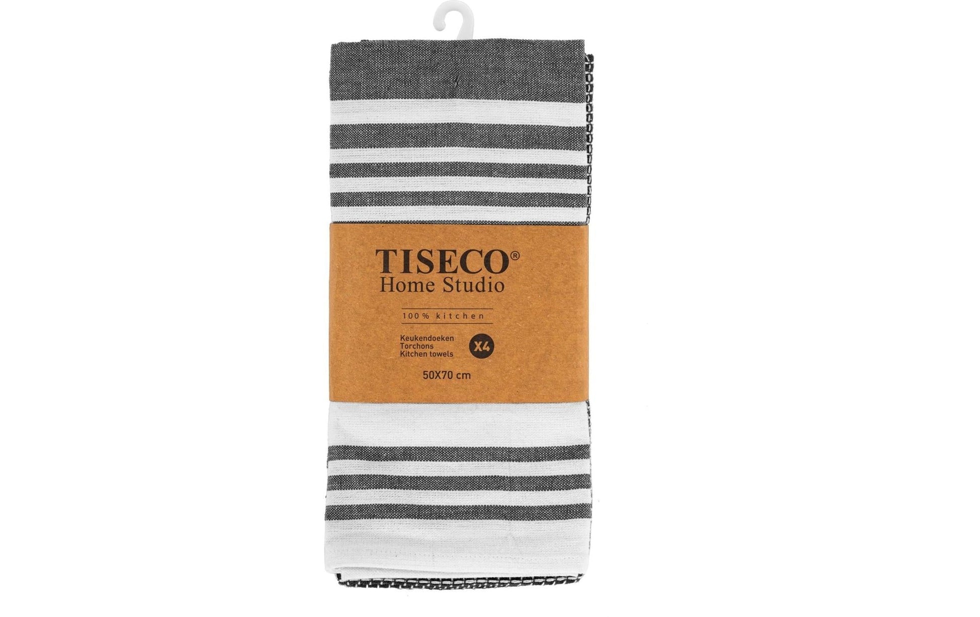 Tiseco Geschirrtücher 4er-Set, 50 × 70 cm, Baumwolle, Schwarz/Weiss