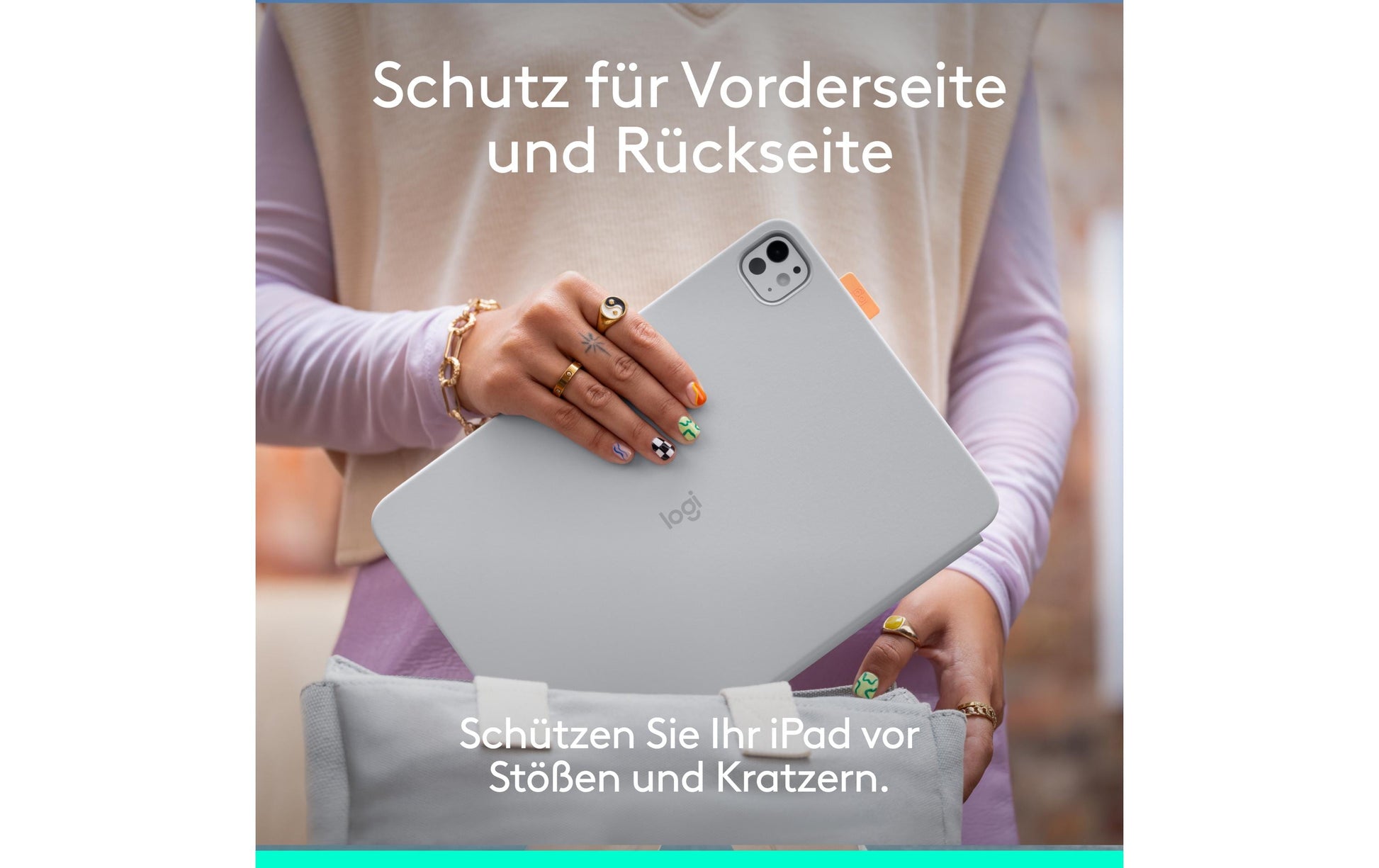 Logitech Tastatur-Case für iPad Pro & Air 11", iPad Air 10,9" (5. Gen.) – Bluetooth, QWERTZ (CH) – Hellgrau