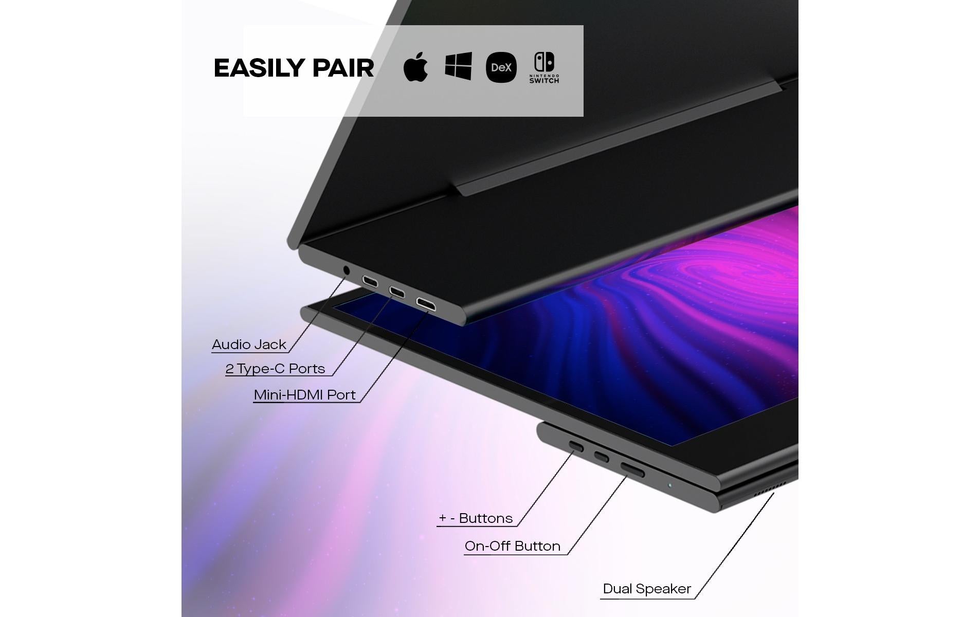 Mobile Pixels Glance 16 – Portabler Monitor, 16", OLED, 60 Hz, USB-C, Integrierte Lautsprecher, Schwarz