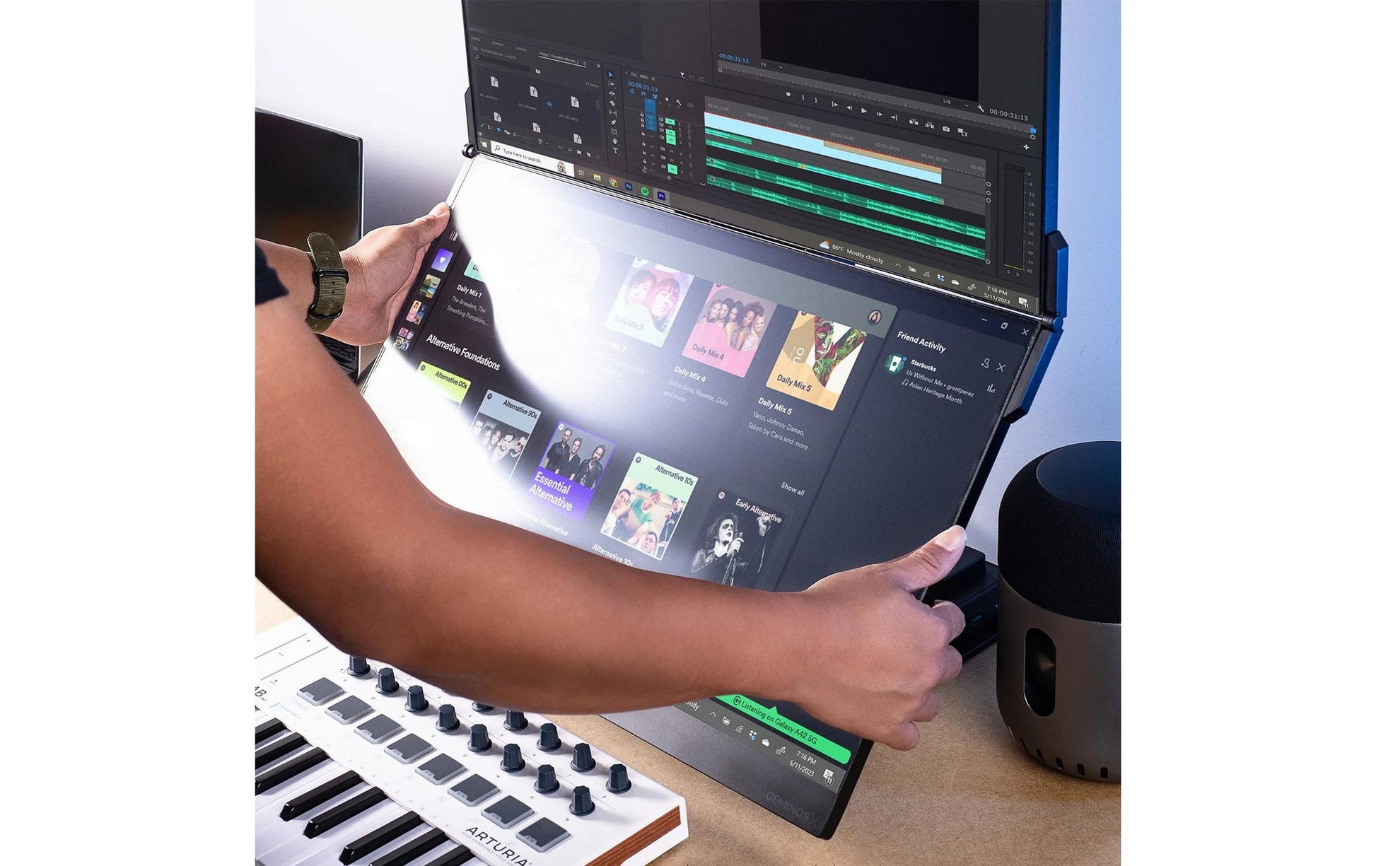 Mobile Pixels Geminos X 2K 24 – Monitor, 24", 75 Hz, 300 cd/m², Webcam, USB-C, 2× HDMI, USB-Hub, Lautsprecher