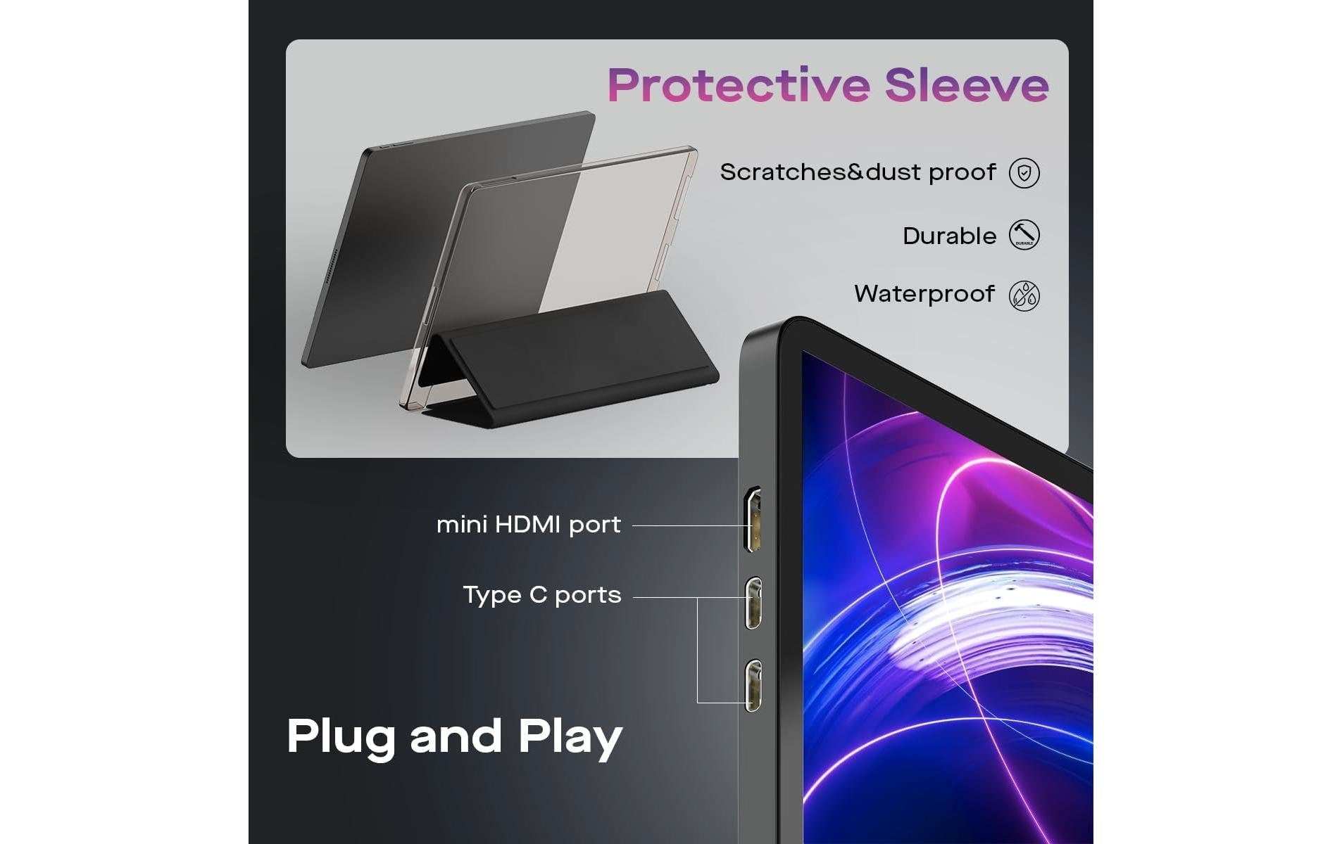 Mobile Pixels Glance Plus – Portabler Monitor, 15,6", OLED, Touch, 60 Hz, 360 cd/m², USB-C, Mini-HDMI, Schwarz