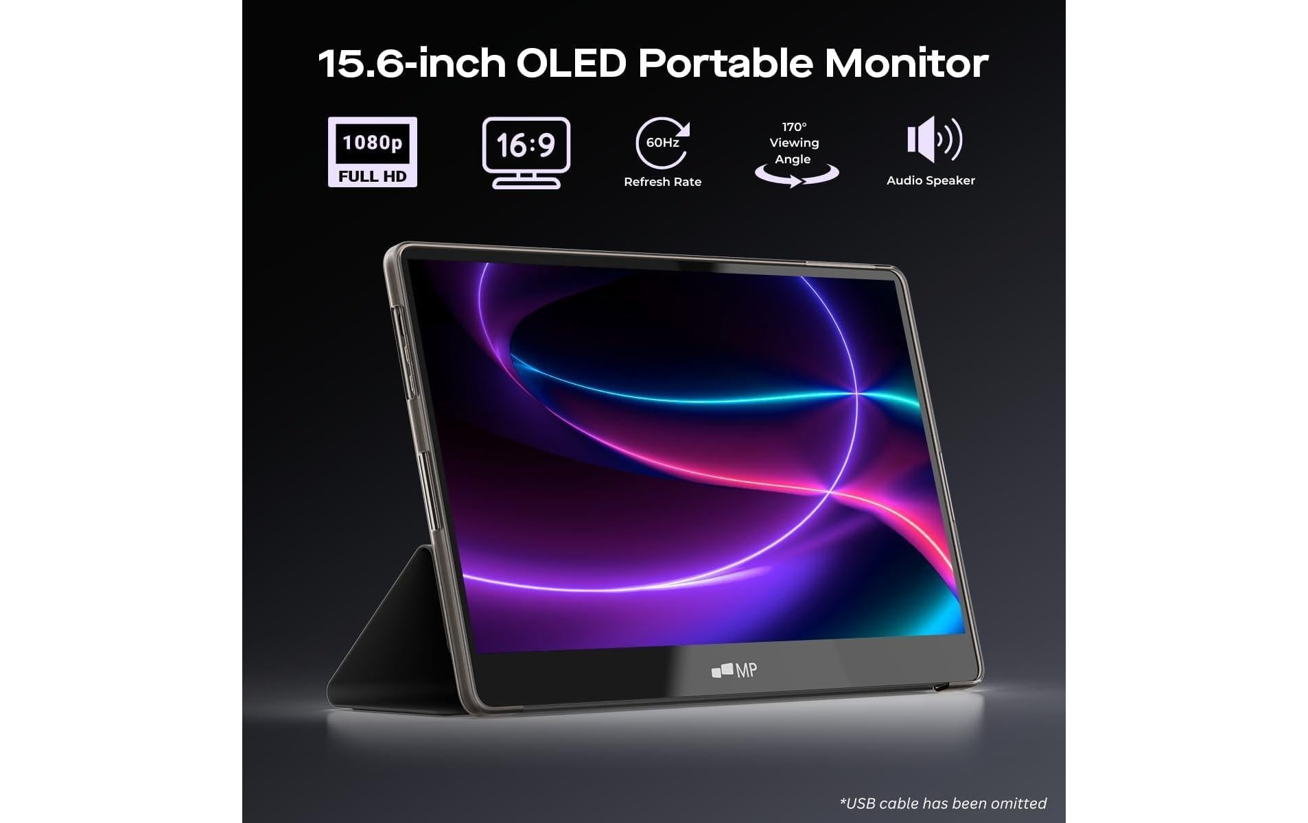 Mobile Pixels Glance Plus – Portabler Monitor, 15,6", OLED, Touch, 60 Hz, 360 cd/m², USB-C, Mini-HDMI, Schwarz
