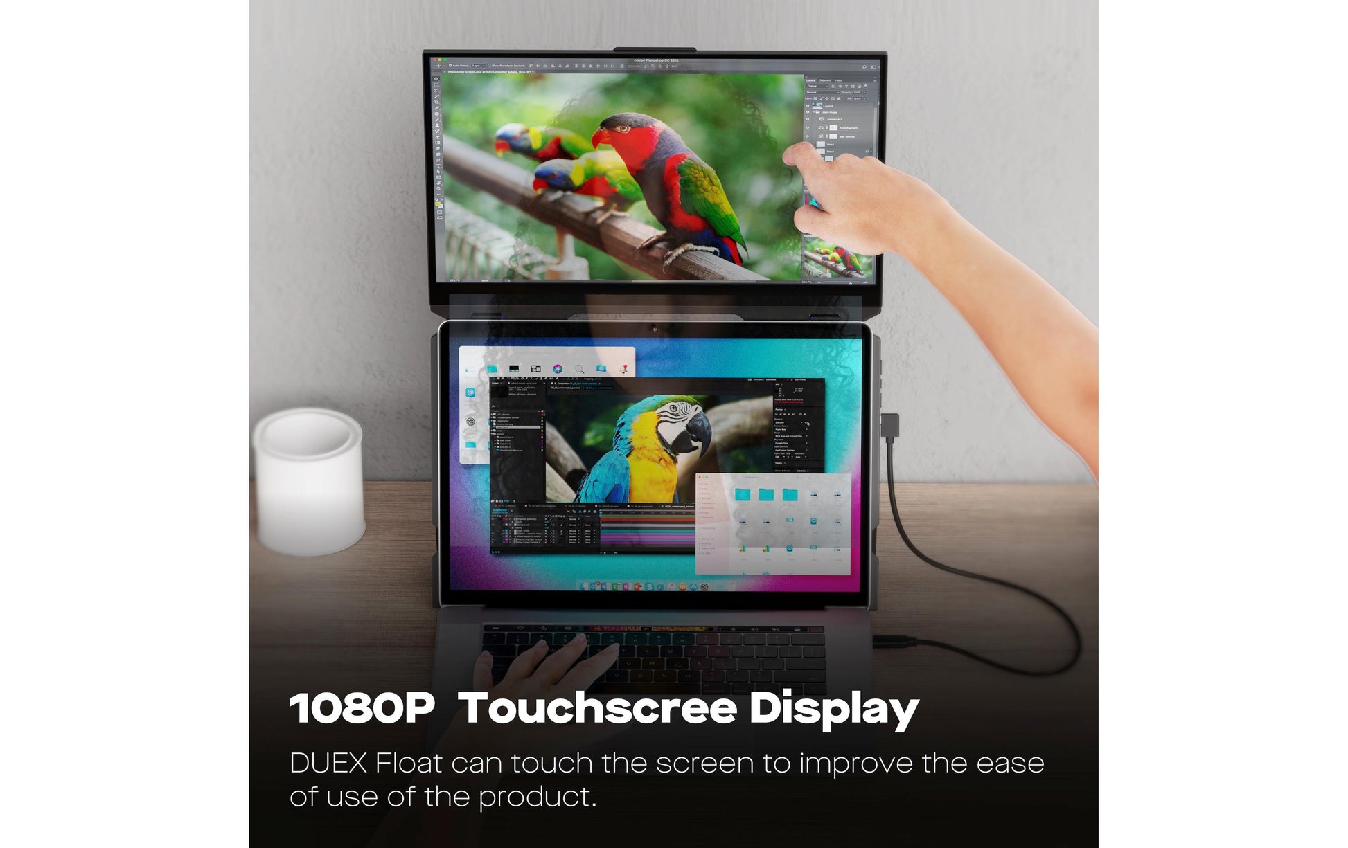 Mobile Pixels Duex Float – Portabler Monitor, 15,6", IPS, Touch, 60 Hz, 250 cd/m², USB-C, HDMI, Schwarz