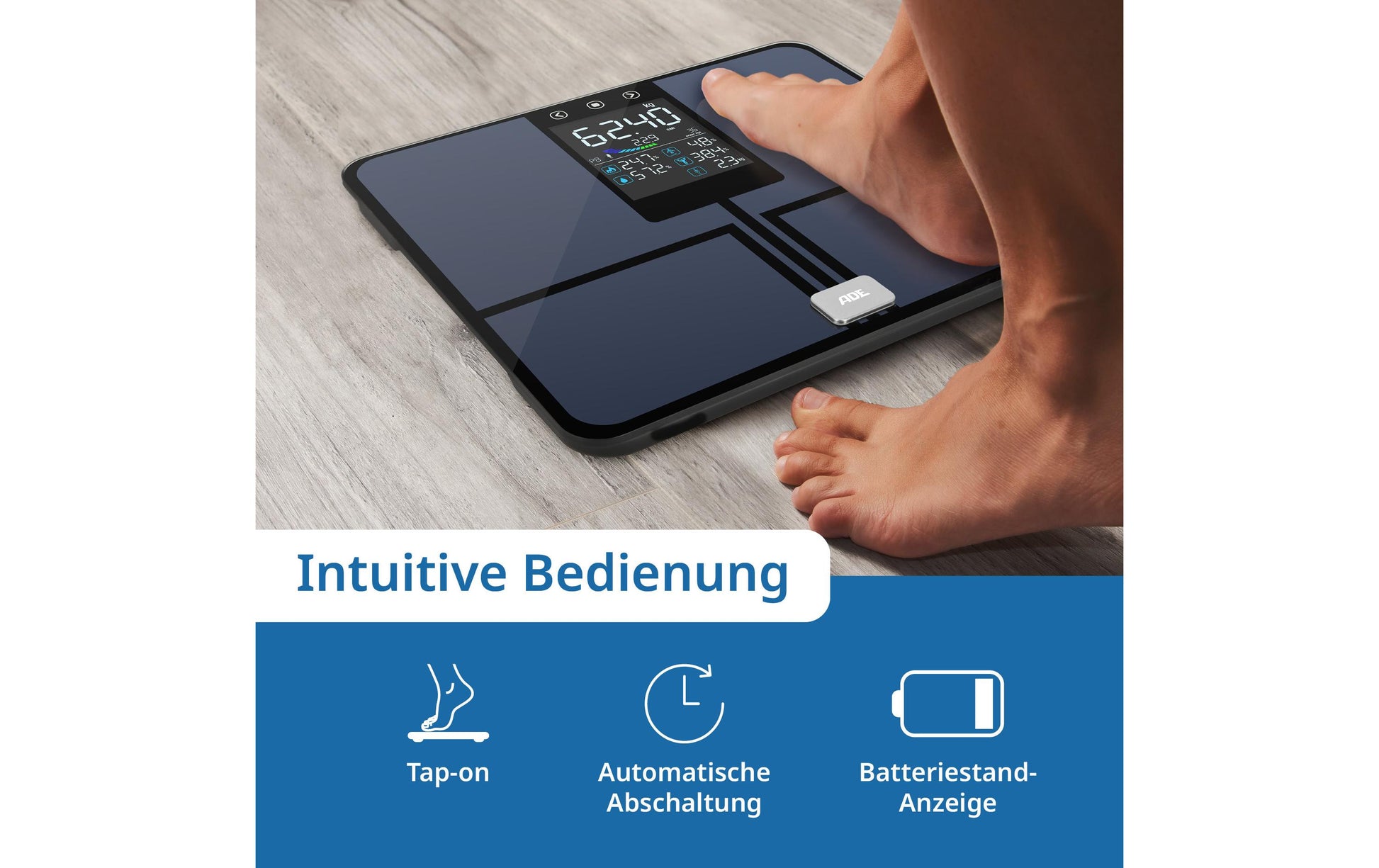 ADE Digitale Körperanalysewaage Emmy – Körperwasser – 200 kg – Dunkelblau