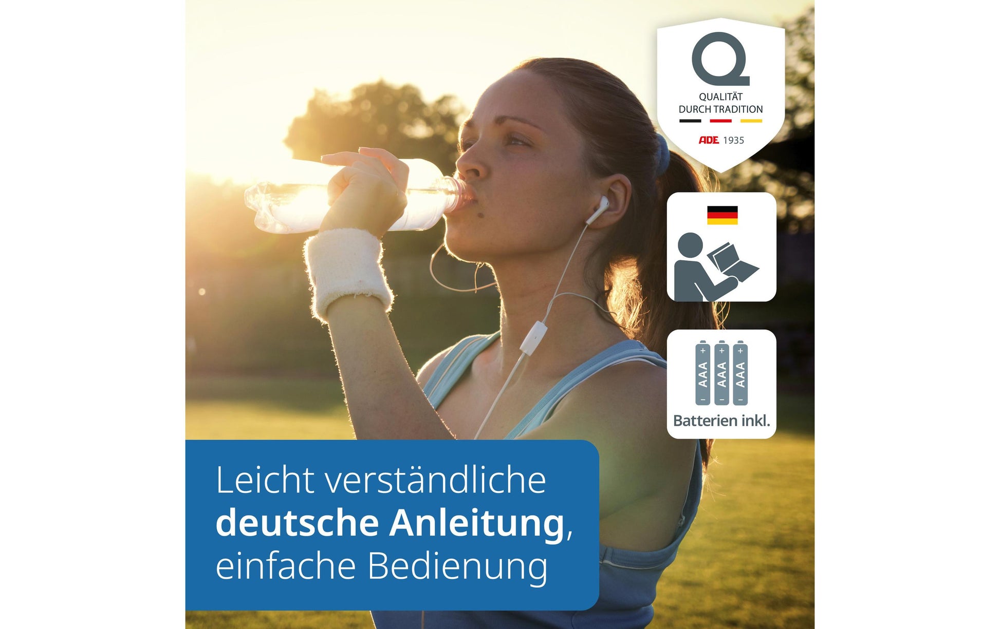 ADE Digitale Körperanalysewaage Emmy – Körperwasser – 200 kg – Dunkelblau