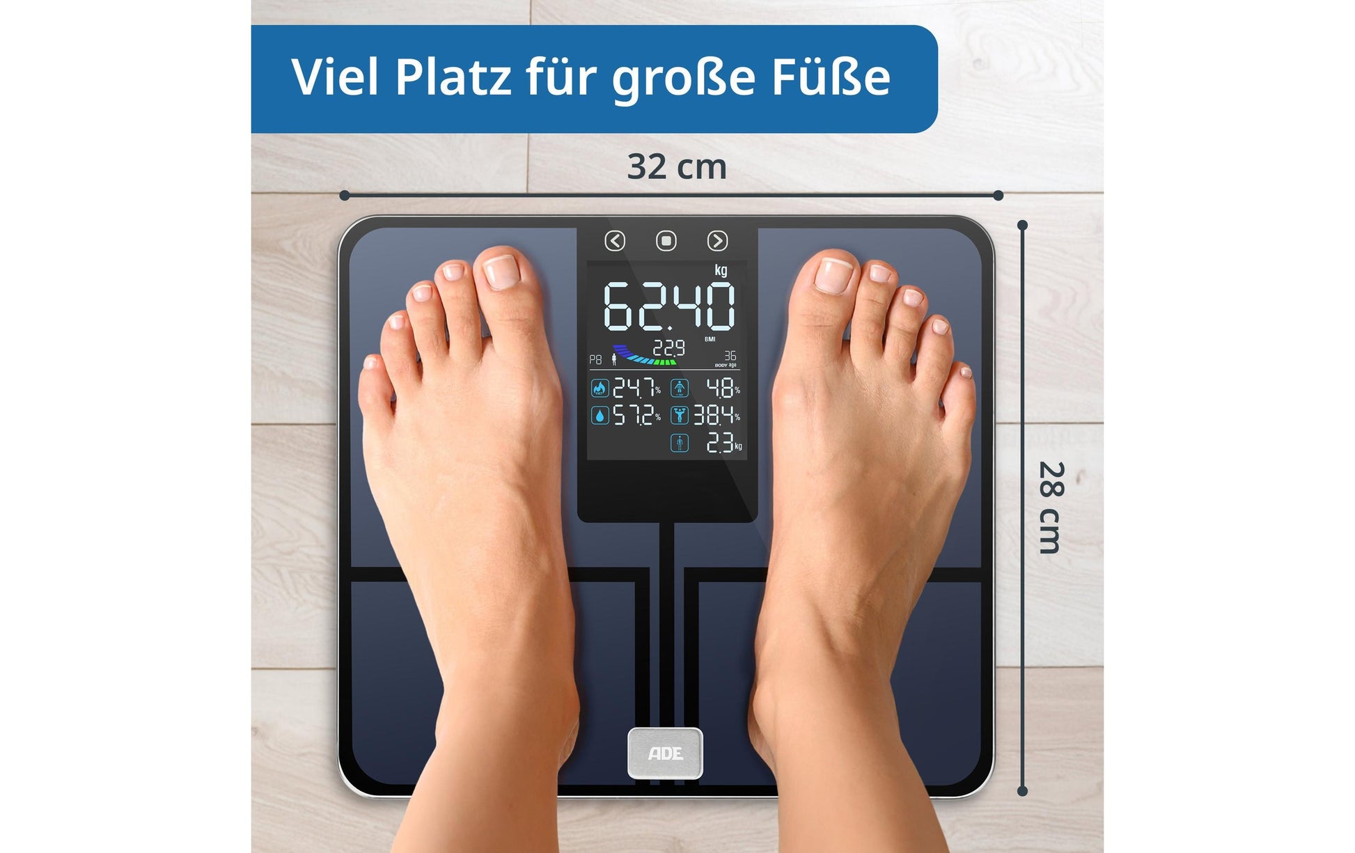 ADE Digitale Körperanalysewaage Emmy – Körperwasser – 200 kg – Dunkelblau