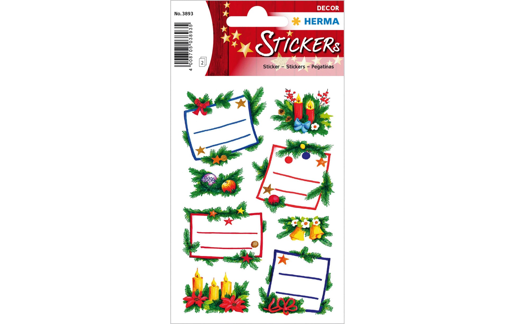 HERMA Schmucketiketten, Tannengestecke (Weihnachten), Glitzer, mehrfarbig, 16 Stk, 2 Bögen