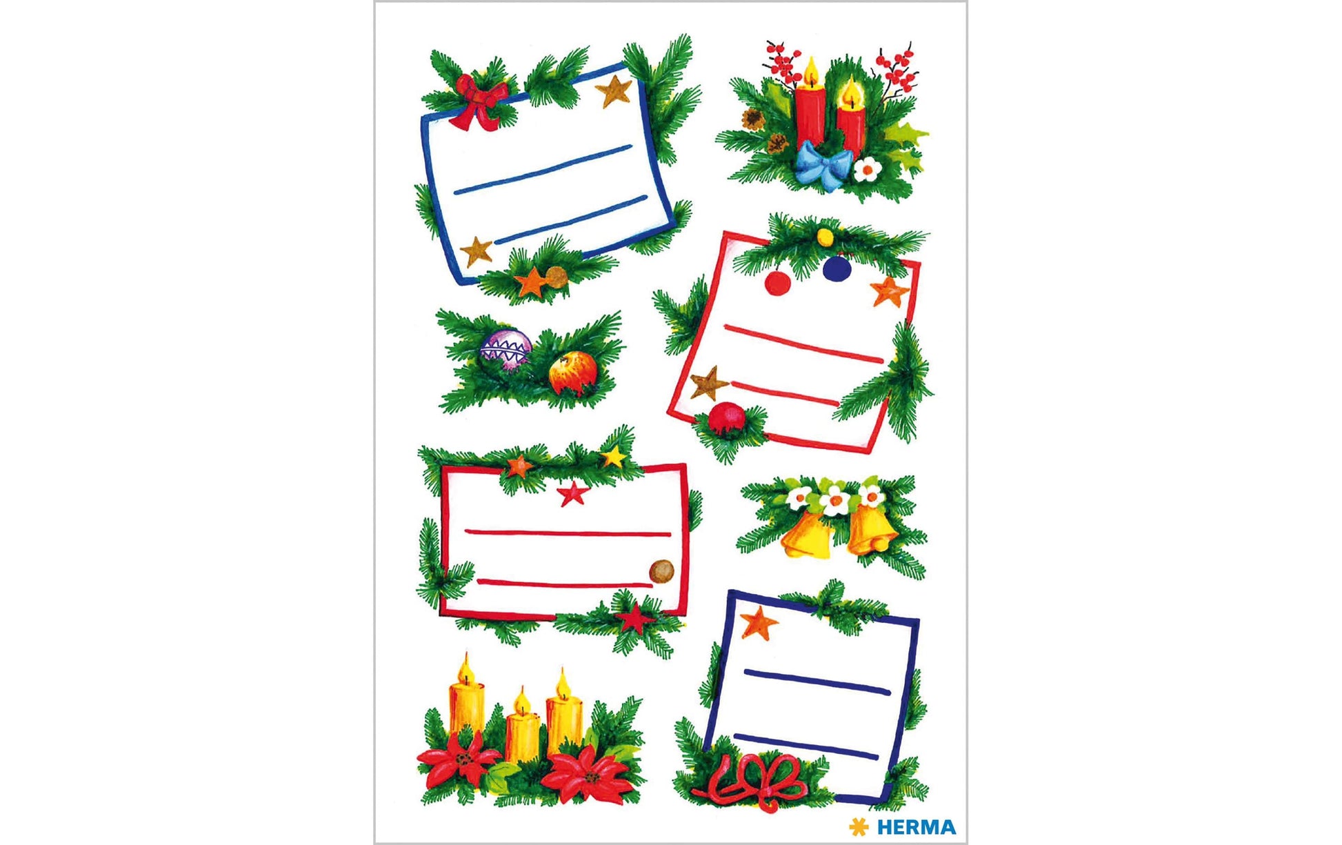 HERMA Schmucketiketten, Tannengestecke (Weihnachten), Glitzer, mehrfarbig, 16 Stk, 2 Bögen