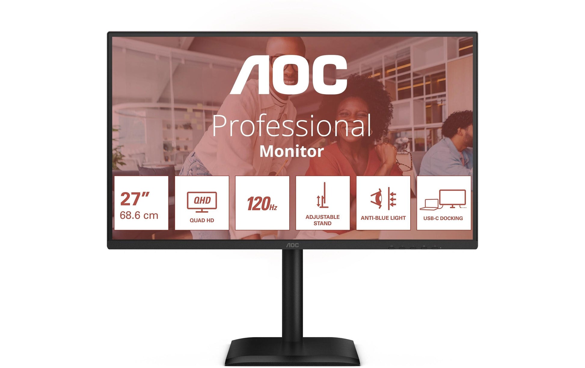 AOC Q27E4CV – Monitor, 27" 2560 × 1440 (WQHD), IPS, 120 Hz, 350 cd/m², USB-C, Lautsprecher, Schwarz