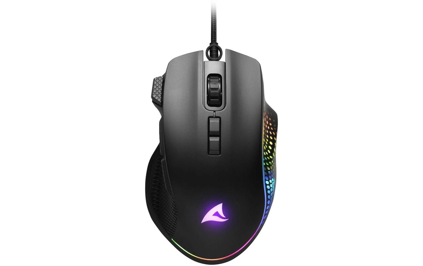 R-Go Tools Sharkoon SHARK Force 3 – Gaming-Maus – Kabelgebunden (USB‑A), 12800 DPI, RGB-Beleuchtung, rechts