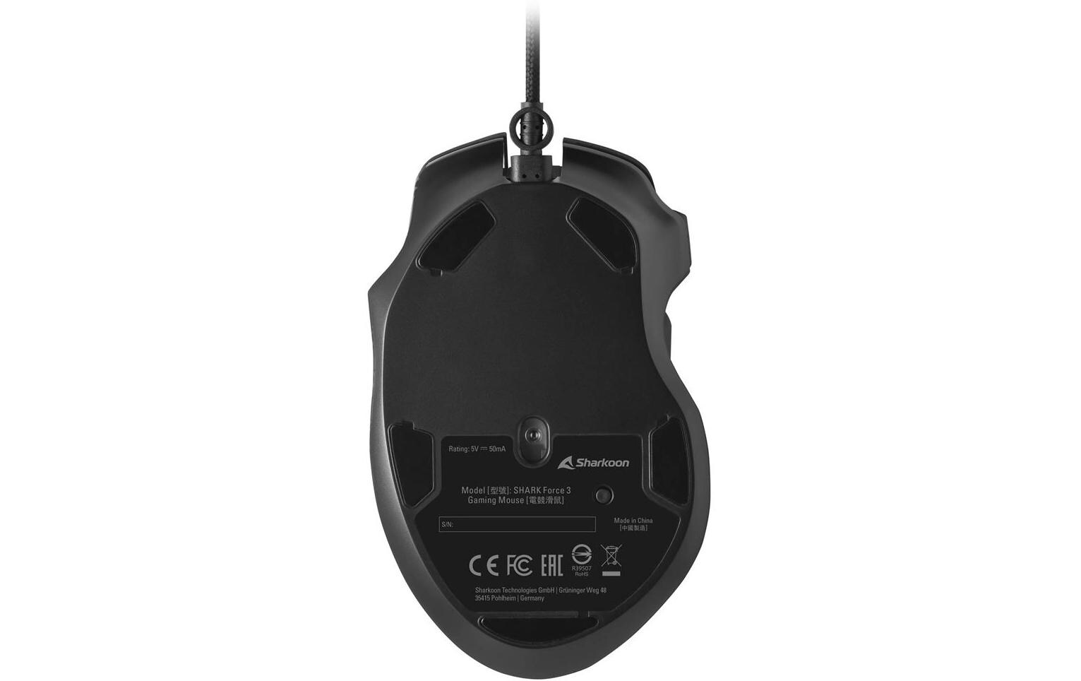R-Go Tools Sharkoon SHARK Force 3 – Gaming-Maus – Kabelgebunden (USB‑A), 12800 DPI, RGB-Beleuchtung, rechts