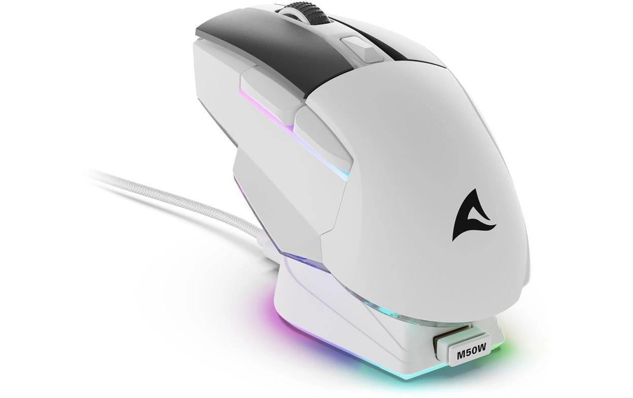 R-Go Tools Sharkoon SKILLER SGM50W – Gaming-Maus – Kabellos (2,4 GHz), 6400 DPI, RGB-Beleuchtung, Rechtshänder, Weiss
