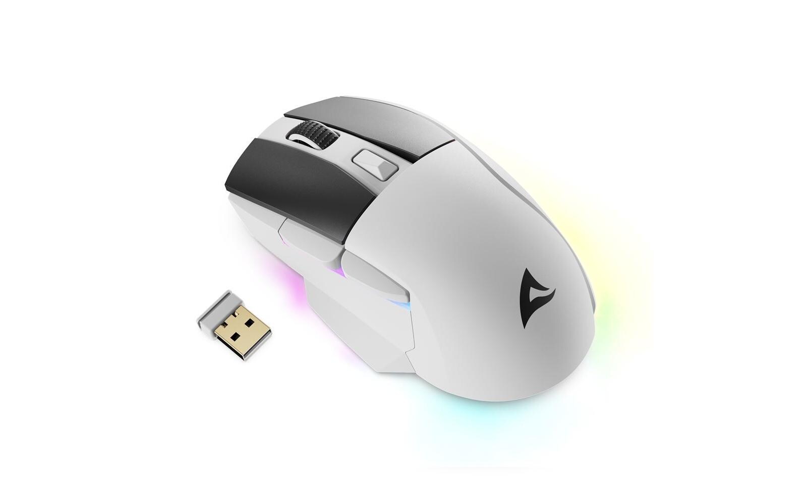 R-Go Tools Sharkoon SKILLER SGM50W – Gaming-Maus – Kabellos (2,4 GHz), 6400 DPI, RGB-Beleuchtung, Rechtshänder, Weiss