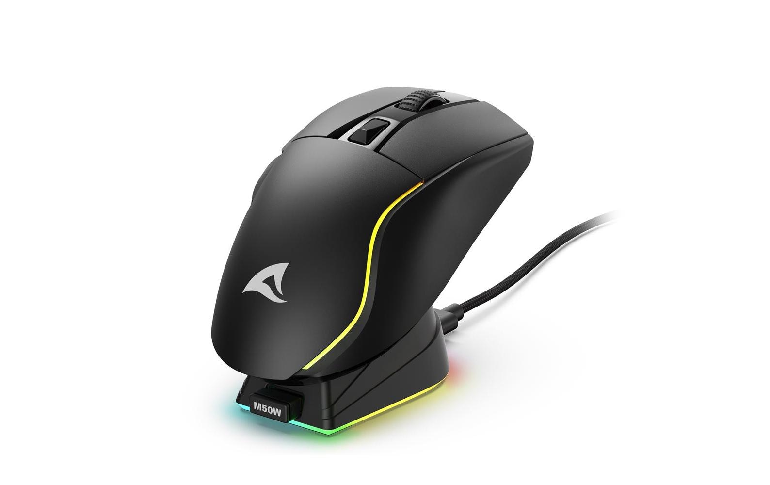 R-Go Tools Sharkoon SKILLER SGM50W – Gaming-Maus – Kabellos (2,4 GHz), 6400 DPI, RGB-Beleuchtung, Rechtshänder, Schwarz