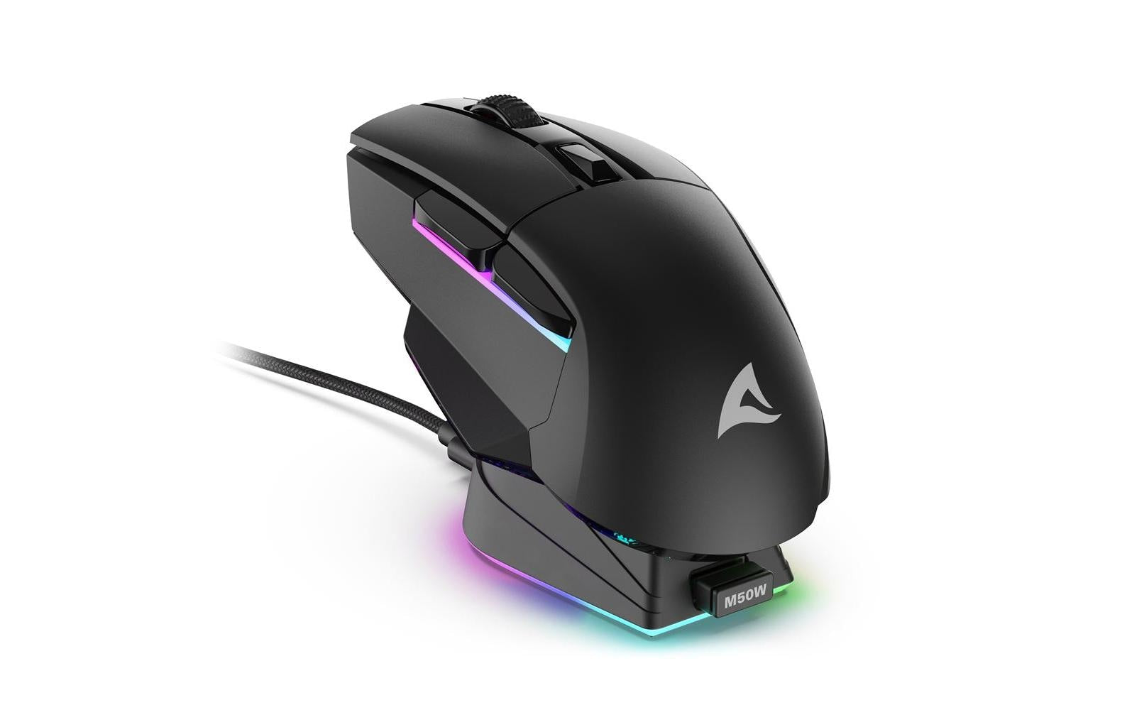 R-Go Tools Sharkoon SKILLER SGM50W – Gaming-Maus – Kabellos (2,4 GHz), 6400 DPI, RGB-Beleuchtung, Rechtshänder, Schwarz