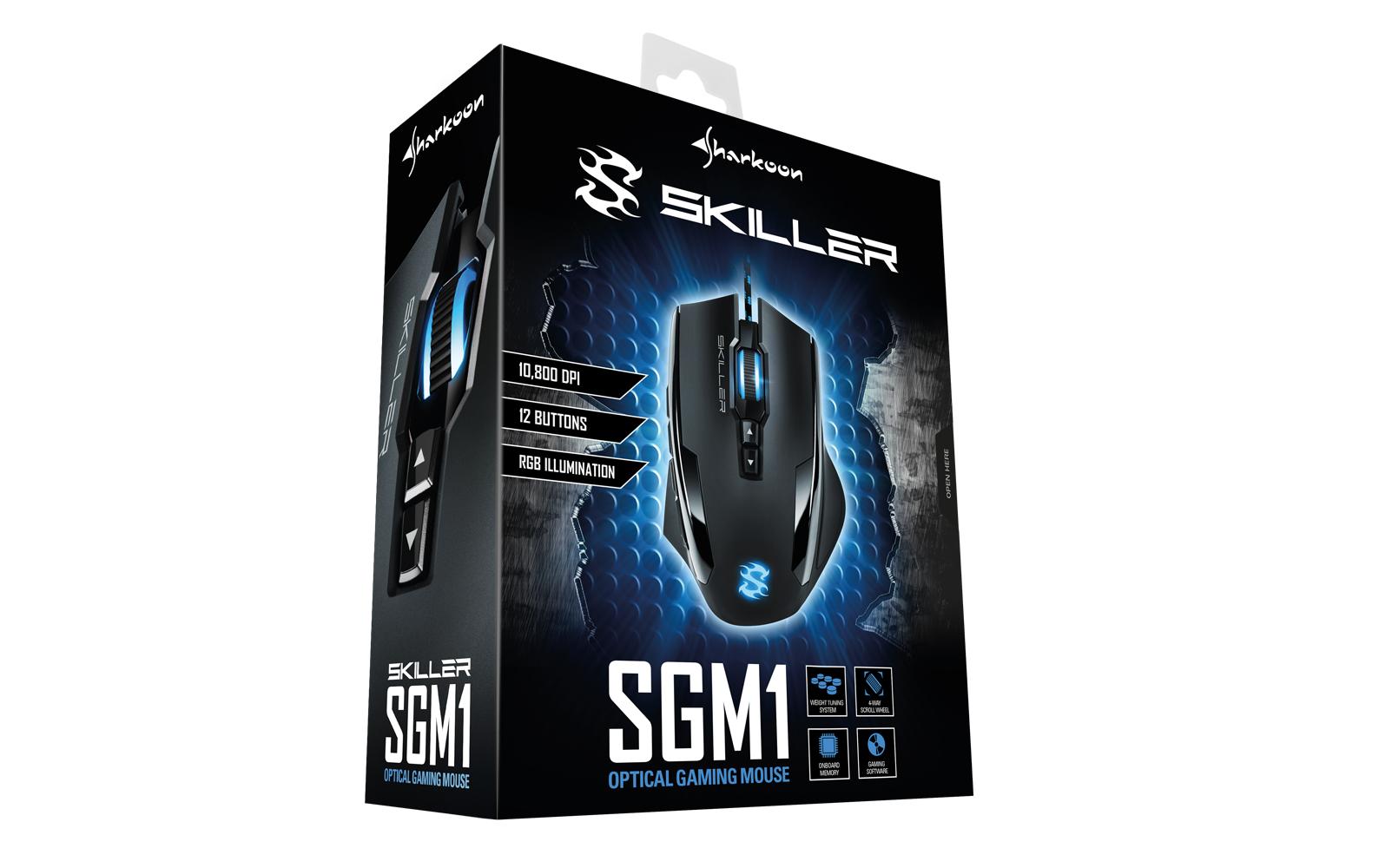 Sharkoon SKILLER SGM1 – Gaming-Maus – Kabelgebunden (USB-A), 10800 DPI, RGB-Beleuchtung, Rechts, Schwarz