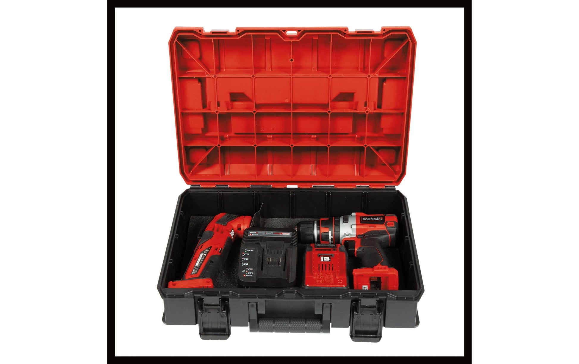 Einhell E-Case Werkzeugkoffer – leer, spritzwassergeschützt, rot, PP, B 444 × H 329,8 × T 131 mm