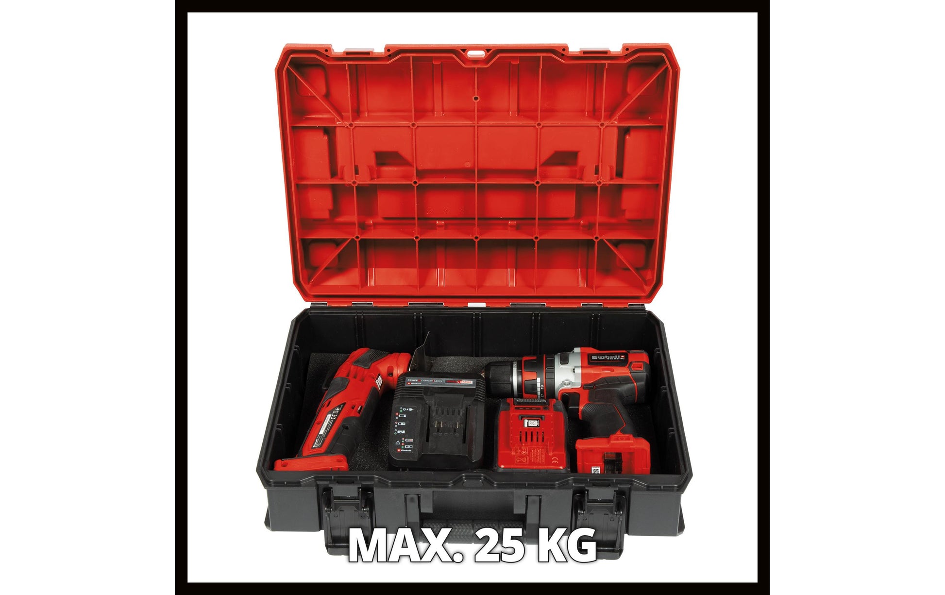 Einhell E-Case Werkzeugkoffer – leer, spritzwassergeschützt, rot, PP, B 444 × H 329,8 × T 131 mm