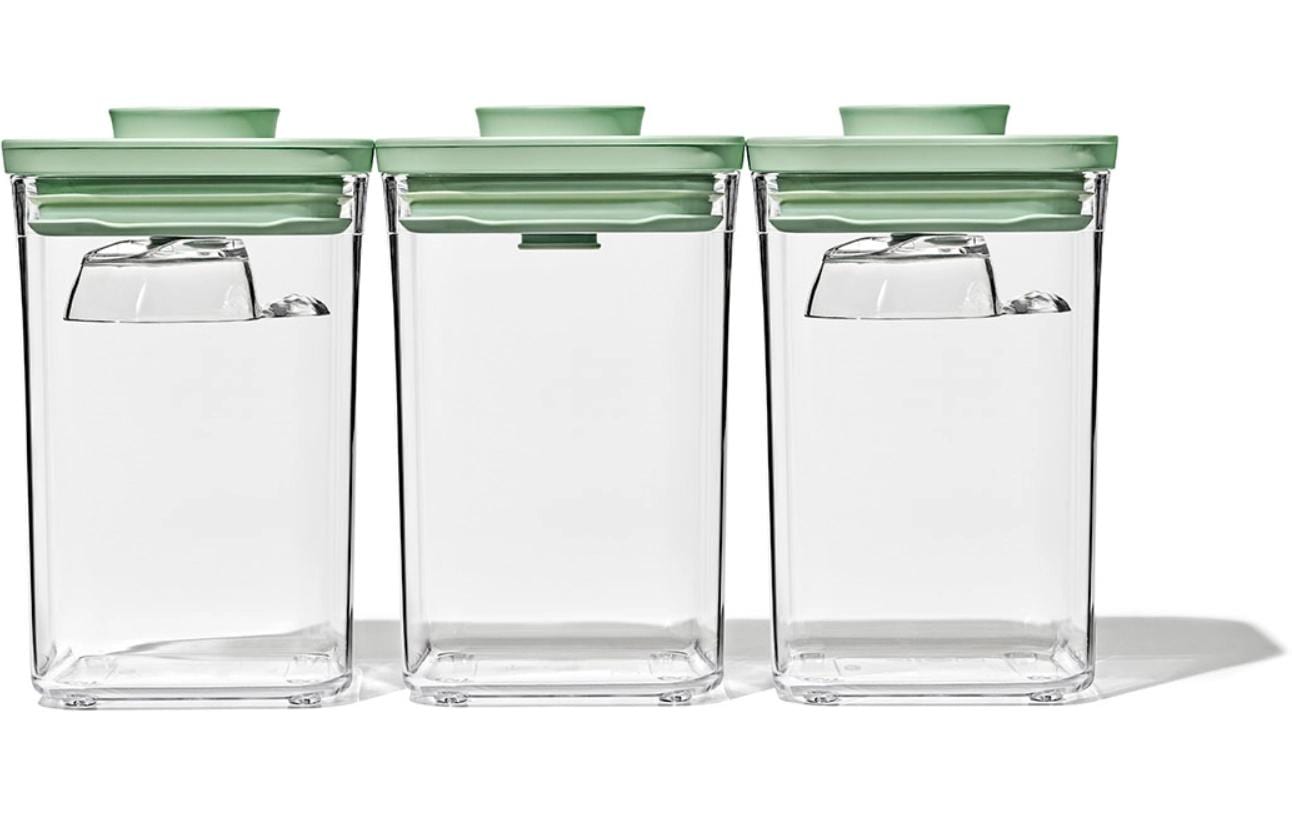 OXO Good Grips – Vorratsdose 1 l, Ø 10,9 × 16 cm, Kunststoff, 3er-Set, transparent/grün