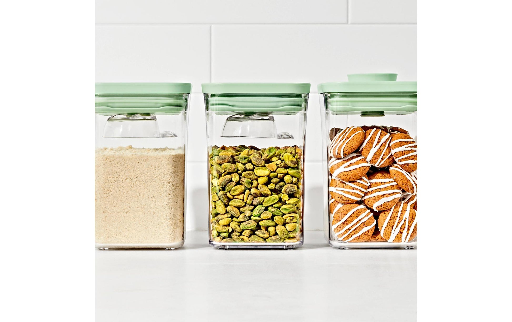 OXO Good Grips – Vorratsdose 1 l, Ø 10,9 × 16 cm, Kunststoff, 3er-Set, transparent/grün