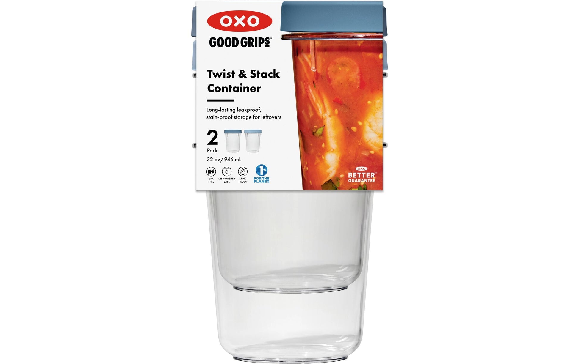 OXO Vorratsdose 900 ml, Ø 11,7 × 15,7 cm, Kunststoff, transparent/blau, 2 Stk.