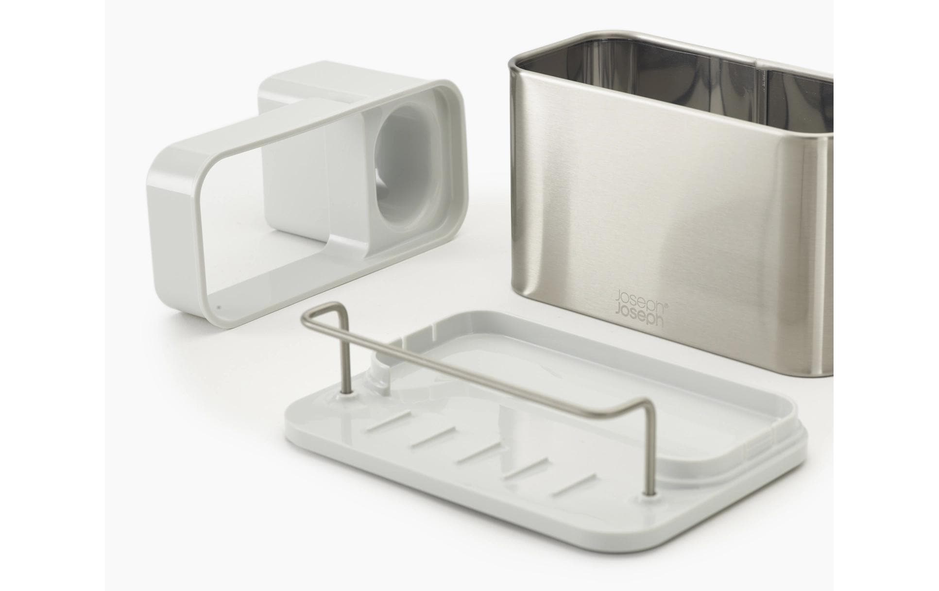 Joseph Joseph – Abtropfgestell 38 × 33 × 17 cm, Edelstahl/Silikon/ABS (recycelt), silber/ecru