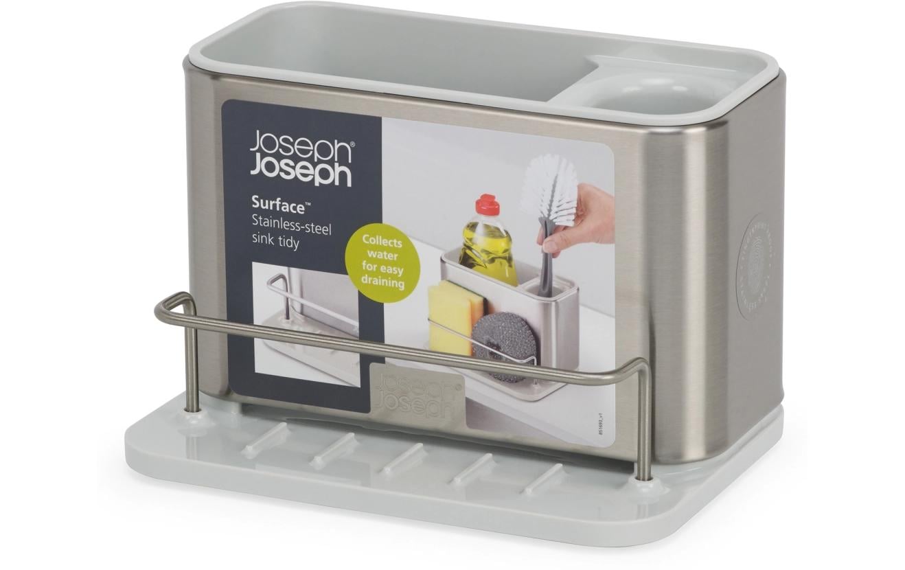 Joseph Joseph – Abtropfgestell 38 × 33 × 17 cm, Edelstahl/Silikon/ABS (recycelt), silber/ecru