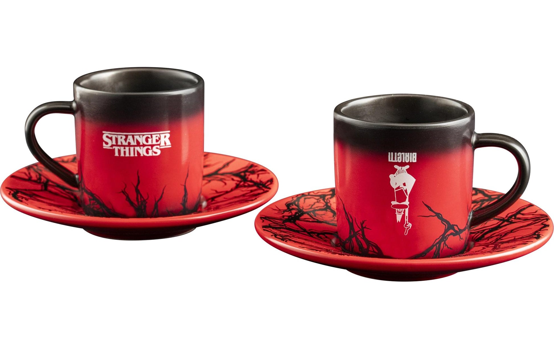 Bialetti Espressotassen – 2-teiliges Set, 80 ml, Keramik, Rot, mit Unterteller