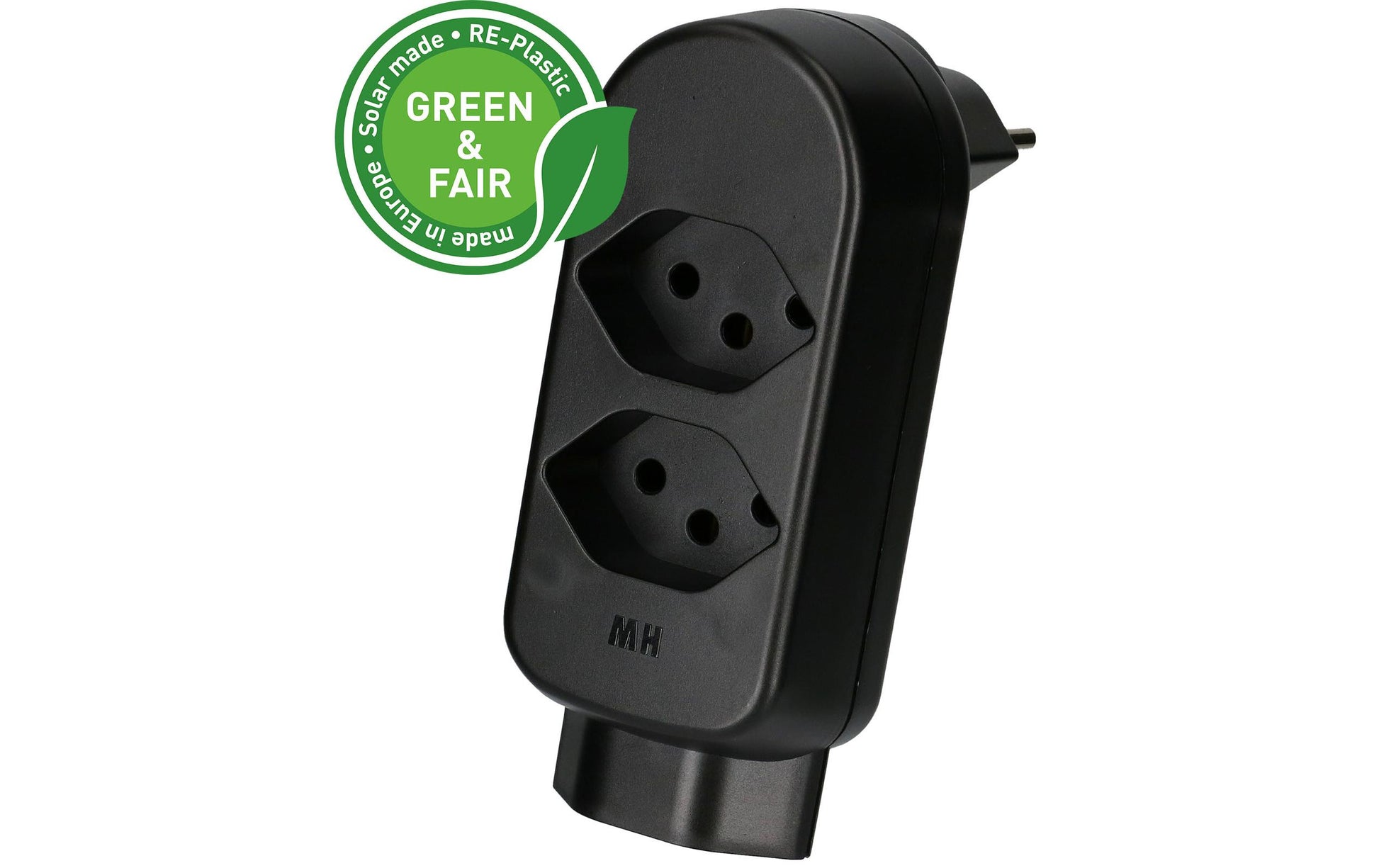 Max Hauri AG Max Hauri maxADAPT 2+1xT13 Abzweigstecker – T12 zu 2× T13, 230–250 V, 10 A, drehbar 320° – Schwarz