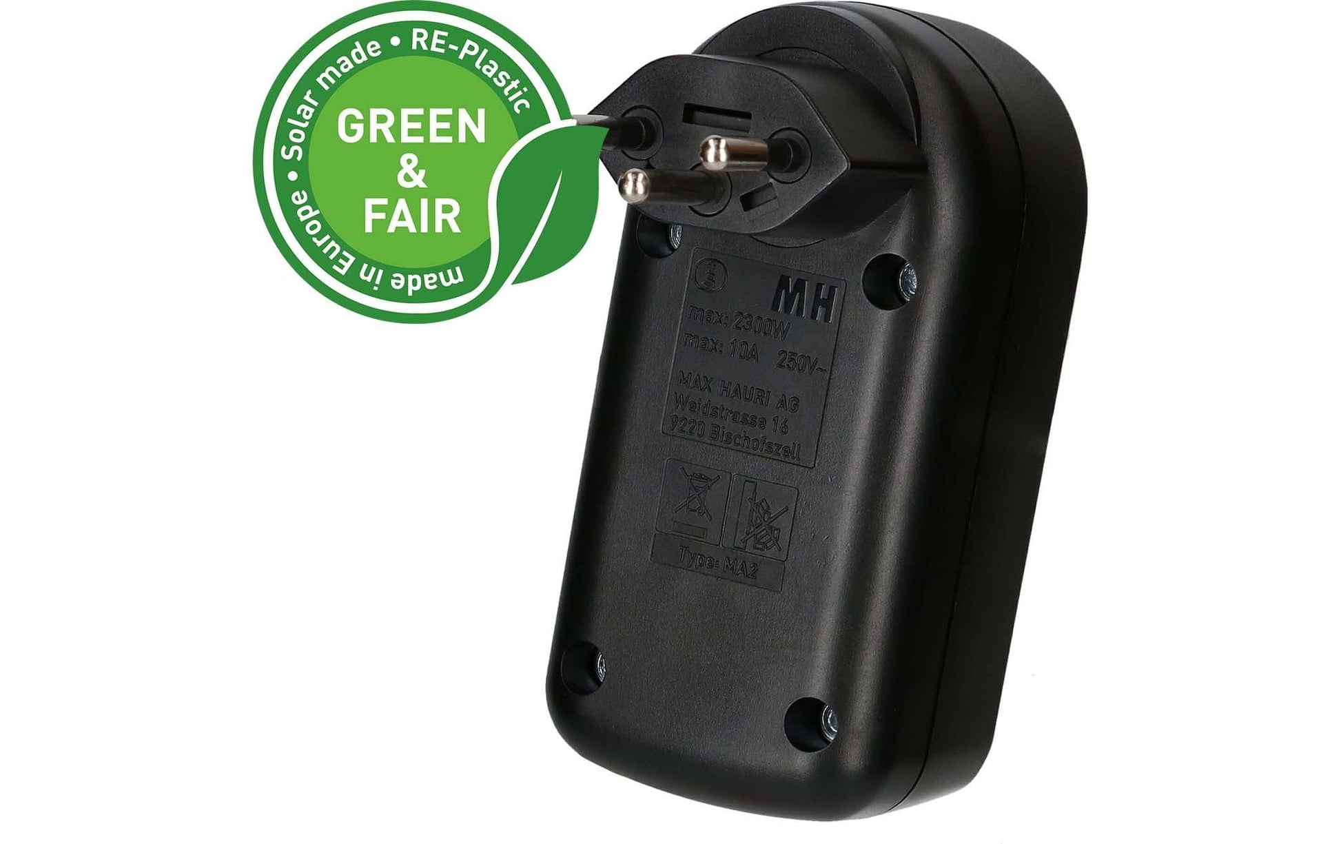 Max Hauri AG Max Hauri ADAPT 176504 Abzweigstecker T12 zu 2× T13 – 230–250 V, 10 A, 2-fach, drehbar 320°, Schwarz