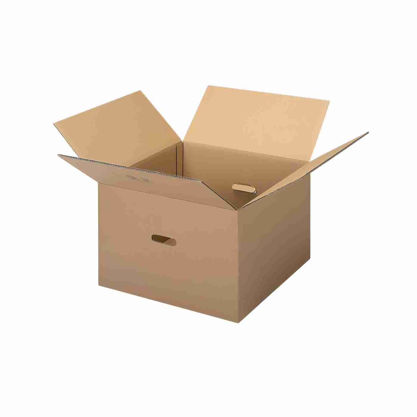 Model Versandbox – 488 × 488 × 324 mm, braun, mit Grifflöchern – 1 Palette (130 Stk.)