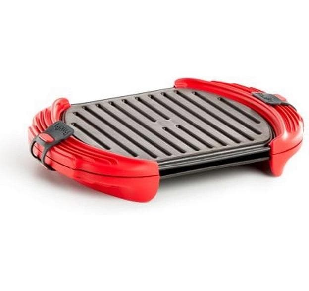 Lékué Mikrowellen-Grill, 20,7 × 27 × 4,4 cm, Silikon, Rot/Schwarz