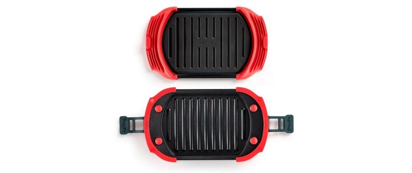 Lékué Mikrowellen-Grill, 14,8 × 25,2 × 5,4 cm, Silikon, mit abnehmbarem Deckel, Rot/Schwarz