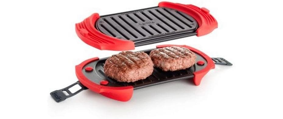Lékué Mikrowellen-Grill, 14,8 × 25,2 × 5,4 cm, Silikon, mit abnehmbarem Deckel, Rot/Schwarz