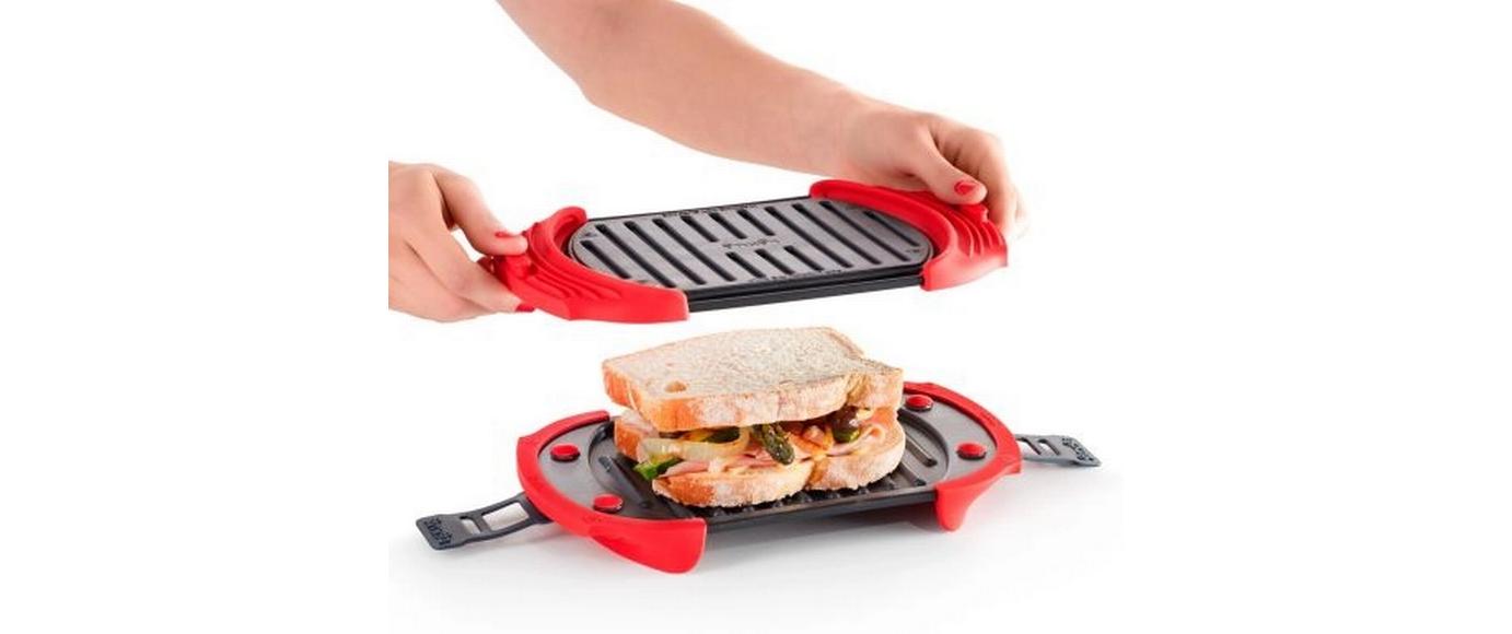 Lékué Mikrowellen-Grill, 14,8 × 25,2 × 5,4 cm, Silikon, mit abnehmbarem Deckel, Rot/Schwarz