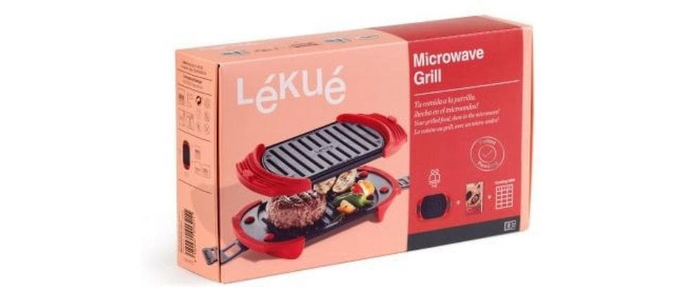 Lékué Mikrowellen-Grill, 14,8 × 25,2 × 5,4 cm, Silikon, mit abnehmbarem Deckel, Rot/Schwarz