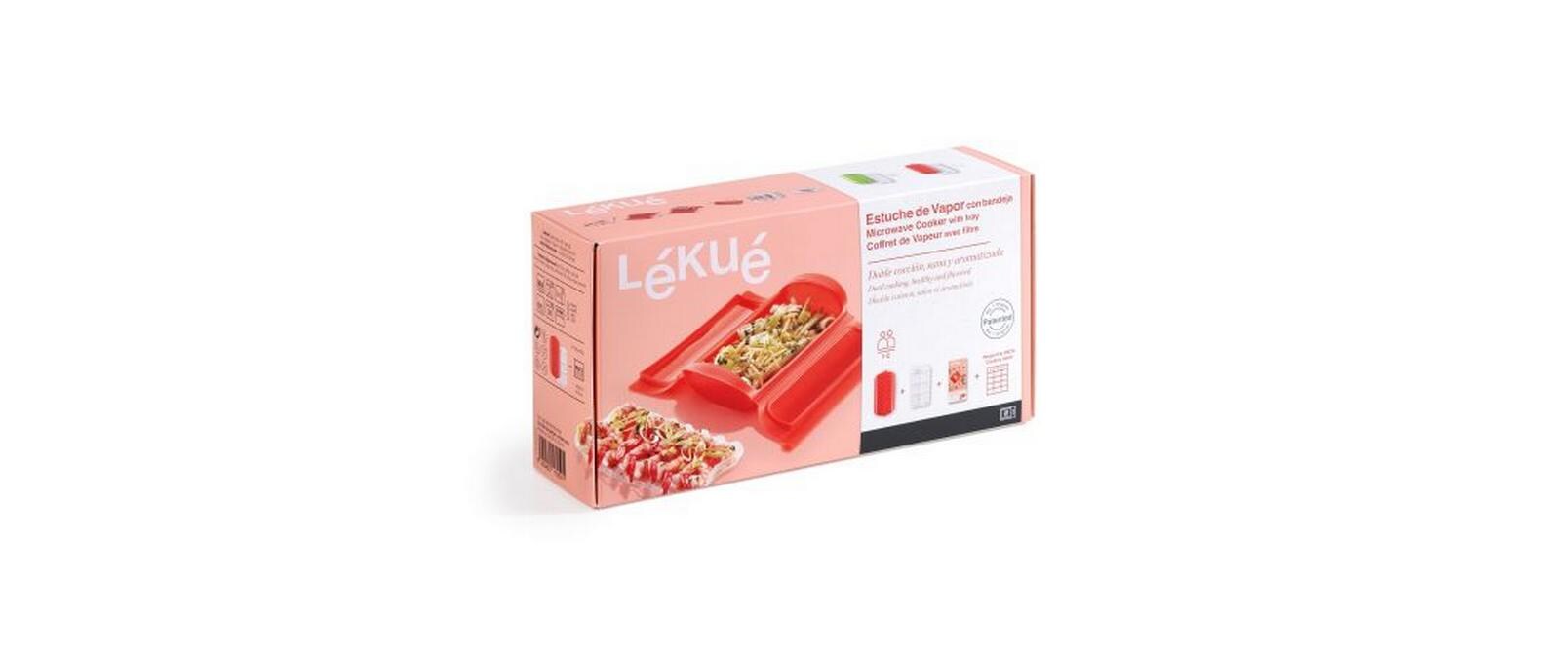 Lékué Mikrowellen-Dampfgarer 650 ml, 12,4 × 24 × 5 cm, Silikon, Rot