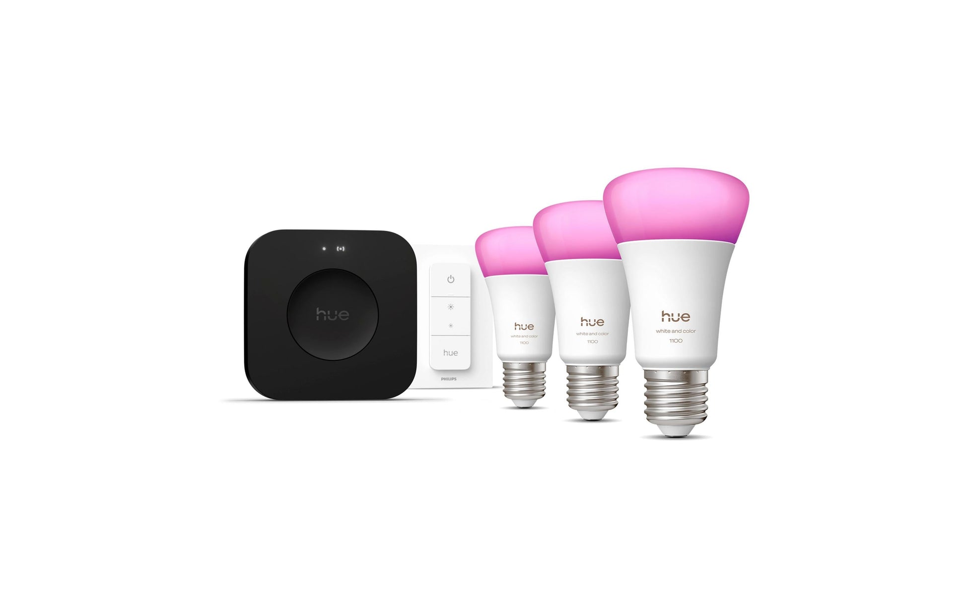Philips Hue White & Colour Ambiance Starterset E27 3er – 8,1 W, inkl. Bridge & Dimmer, für Bluetooth