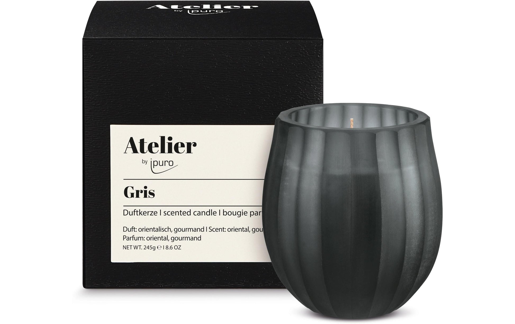 ipuro Duftkerze Grau Seidige Vanille – 245 g