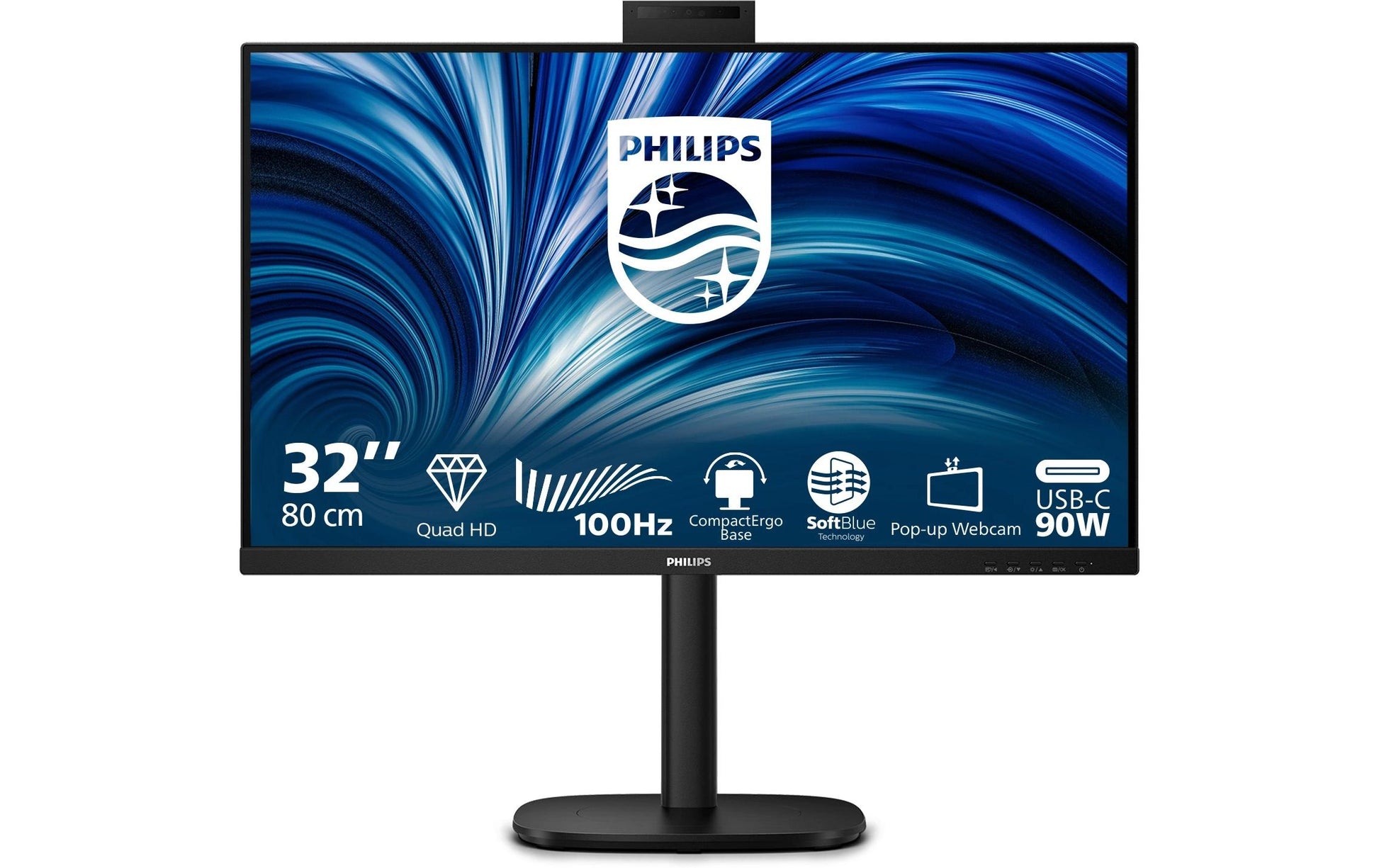Philips 32B2U3601H/00 – Monitor, 32", IPS, 100 Hz, Webcam, USB-Hub, VESA 100 × 100, Schwarz