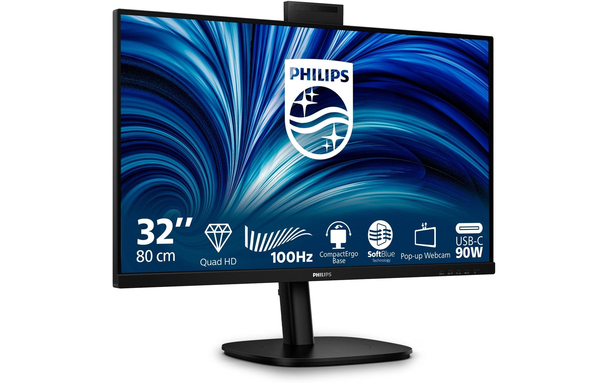 Philips 32B2U3601H/00 – Monitor, 32", IPS, 100 Hz, Webcam, USB-Hub, VESA 100 × 100, Schwarz