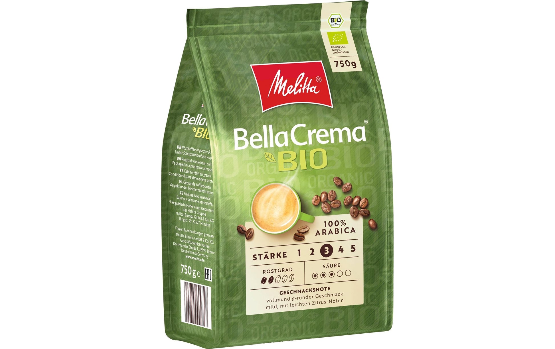 Melitta Kaffeebohnen – Café Crème, Bio, 100% Arabica, 750 g