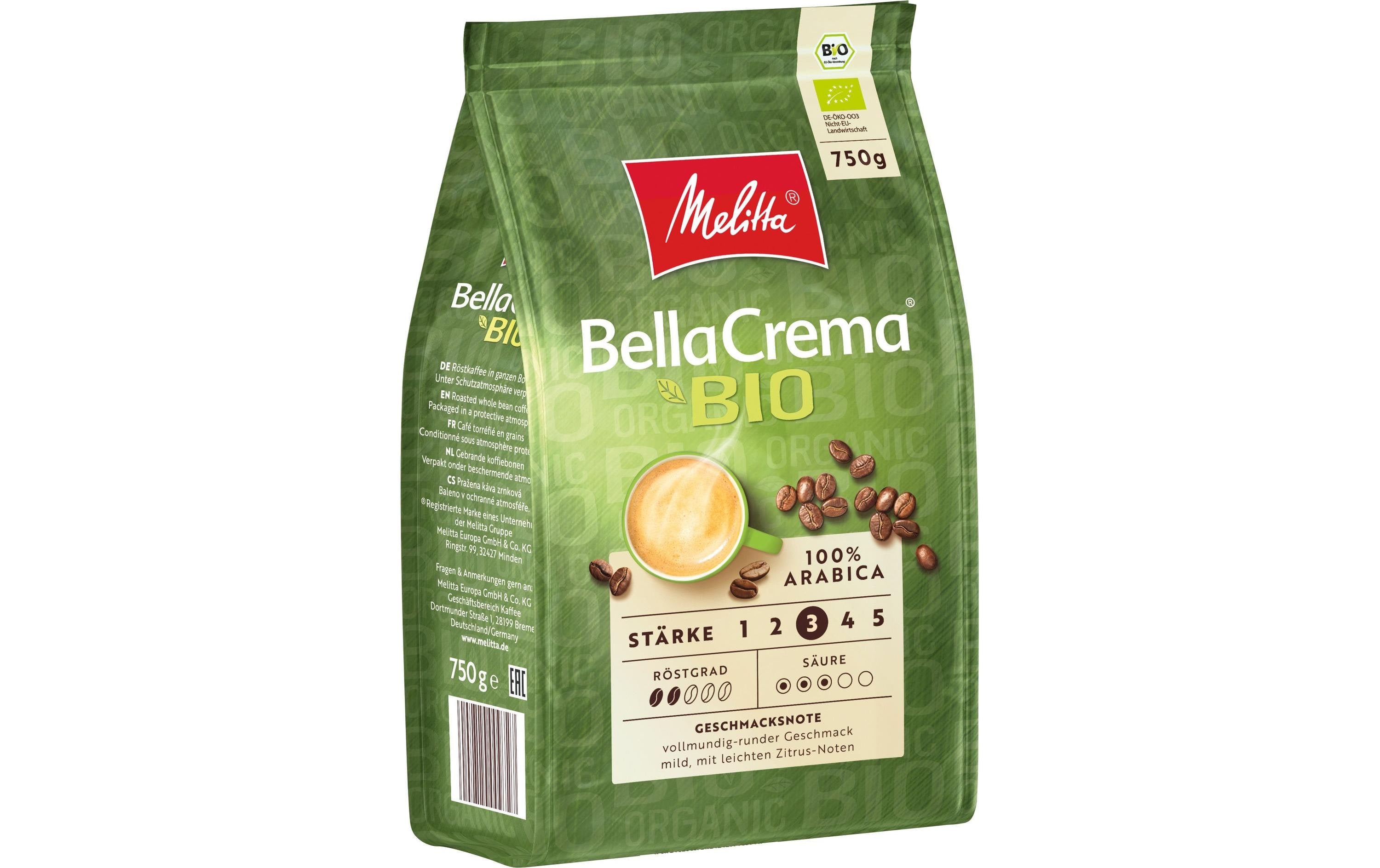 Melitta Kaffeebohnen – Café Crème, Bio, 100% Arabica, 750 g