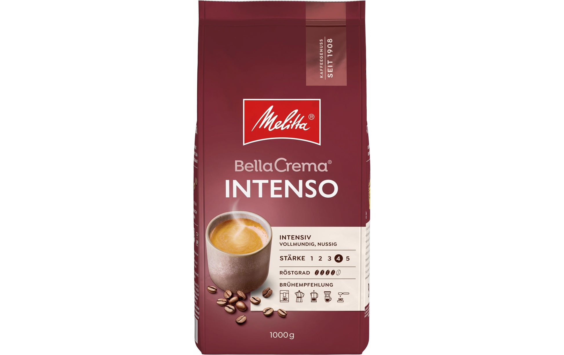 Melitta Bella Crema Intenso – Kaffeebohnen – Café Crème, Bio, 1 kg